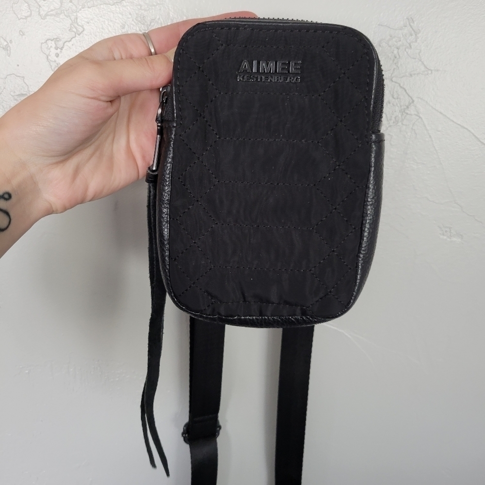 Aimee Kestenberg Black Quilted Nylon Crossbody Bag Purse Just Sayin' Card Phone
